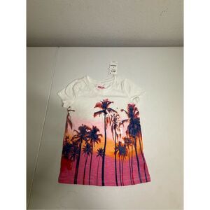 NWT Epic Threads Sunset Palm Tree Tee Kids Size 6 Cotton Blend White Pink